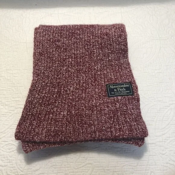 Abercrombie & Fitch Marled Burgundy Wool Blend Winter Scarf - Picture 1 of 7
